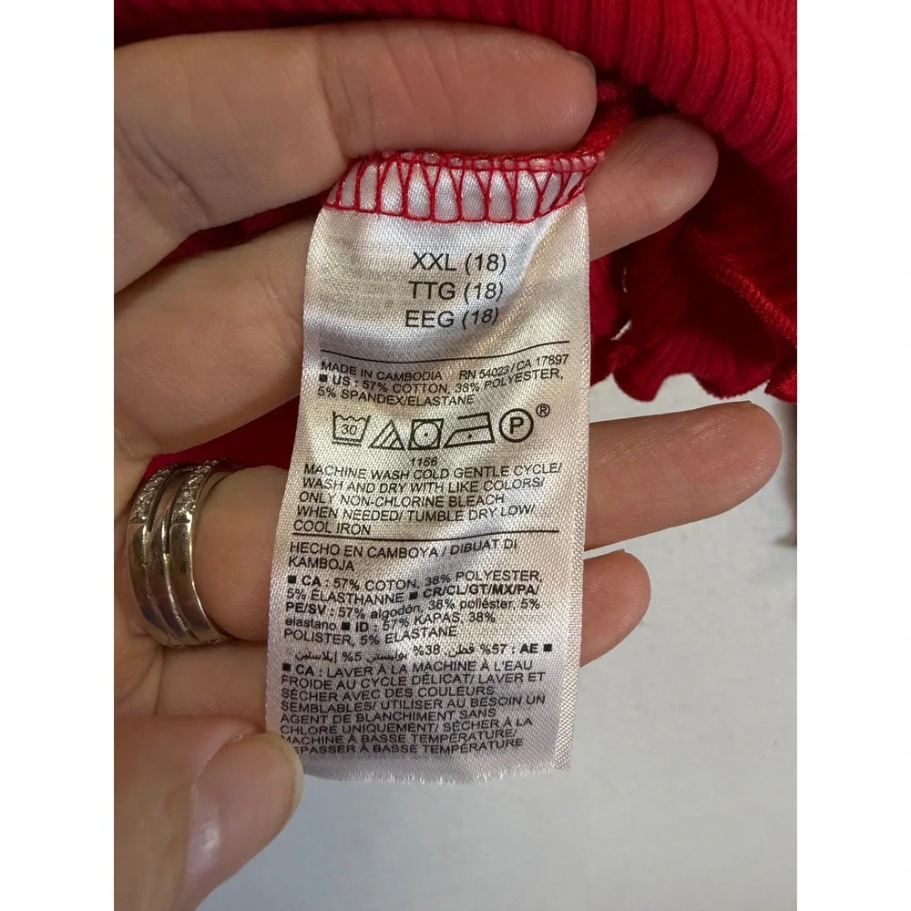 Old Navy Kids Red Ribbed Henley Long Sleeve Lettuce Edge Top XXL 18